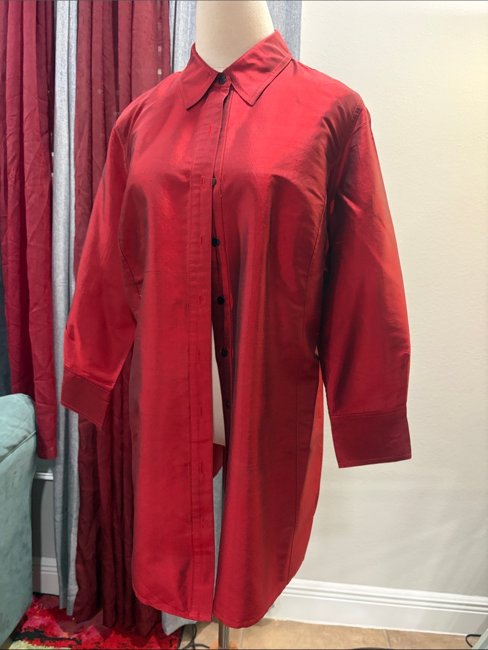 Chico's Red Button-Down Longline Shirt